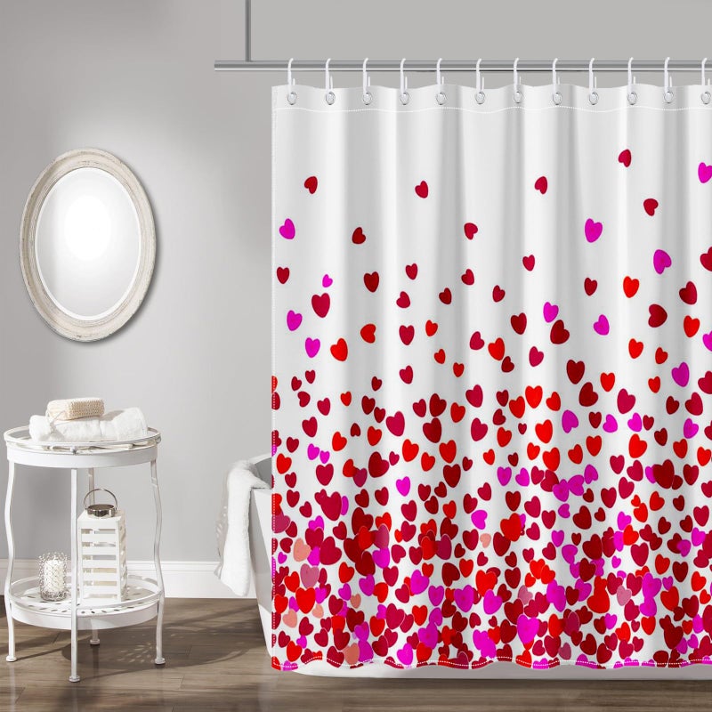 Mocsicka Valentines Day Shower Curtain Red Pink Heart Shower Curtain 72x72 Inch Valentines Day Home Decor Bathroom Bathtub with 12 Hooks