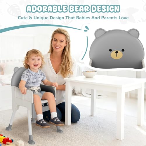 Zenvory Baby High Chair 3 in 1 High Chairs for Babies and Toddlers Bear Toddler Chair Adjustable Height Highchair with Bib and Storage Bag for Baby Convenient Comfortable Feeding（Grey） - Image 3
