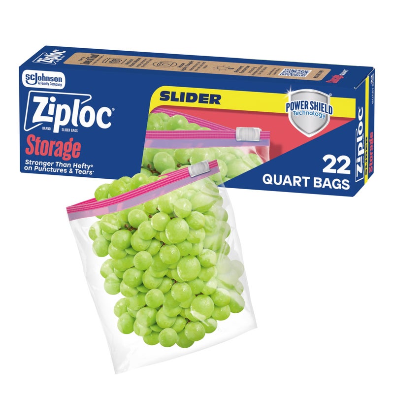 Ziploc Quart Food Storage Slider Bags, Durable, 22 Count - Image 1
