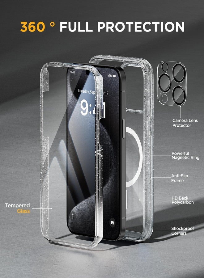 Miracase Magnetic for iPhone 12 Pro Max Case [Compatible with MagSafe] Full-Body Phone case with Built-in Glass Screen Protector& Camera Protector, Military Drop Proof 12 Pro Max Cover, Clear Glitter - Image 2
