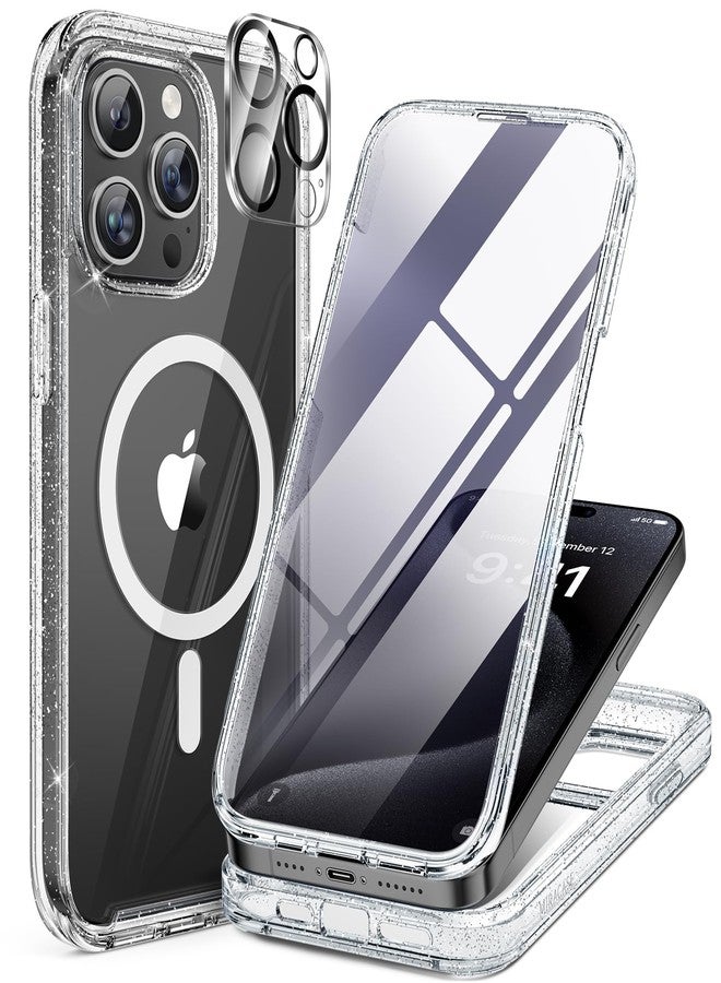 Miracase Magnetic for iPhone 12 Pro Max Case [Compatible with MagSafe] Full-Body Phone case with Built-in Glass Screen Protector& Camera Protector, Military Drop Proof 12 Pro Max Cover, Clear Glitter - Image 1