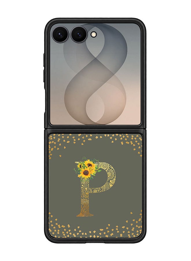 Stylizedd Rugged Case for Samsung Galaxy Z Flip8- Slim Fit Hybrid Rubber Cover Sunflower Monogram - P (Olive Green)