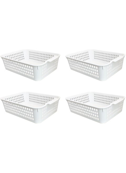 FCG Home - 4 Pack - White Basket Tray Kitchen Pantry Cupboard Storage Organizer Box Bin (Large)