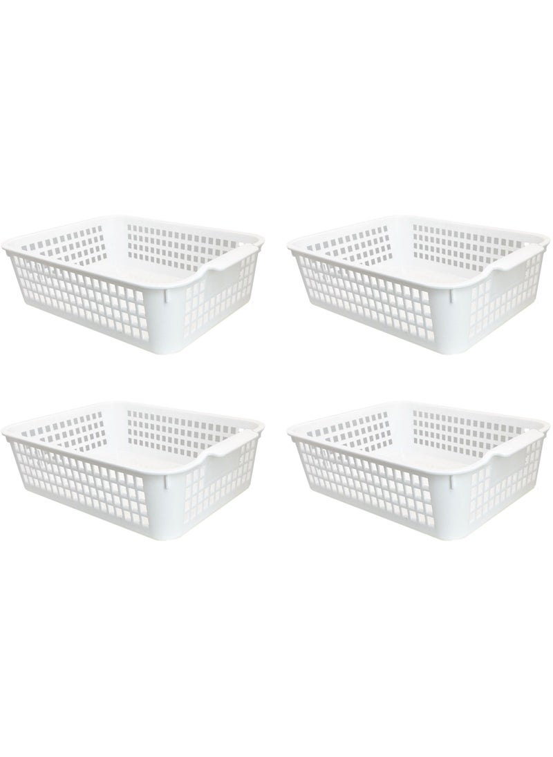 FCG Home - 4 Pack - White Basket Tray Kitchen Pantry Cupboard Storage Organizer Box Bin (Large)