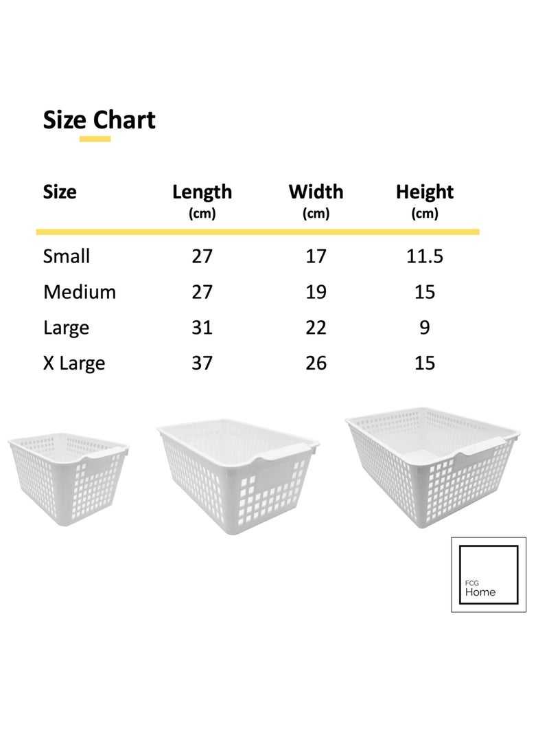 FCG Home - 4 Pack - White Basket Tray Kitchen Pantry Cupboard Storage Organizer Box Bin (Large)