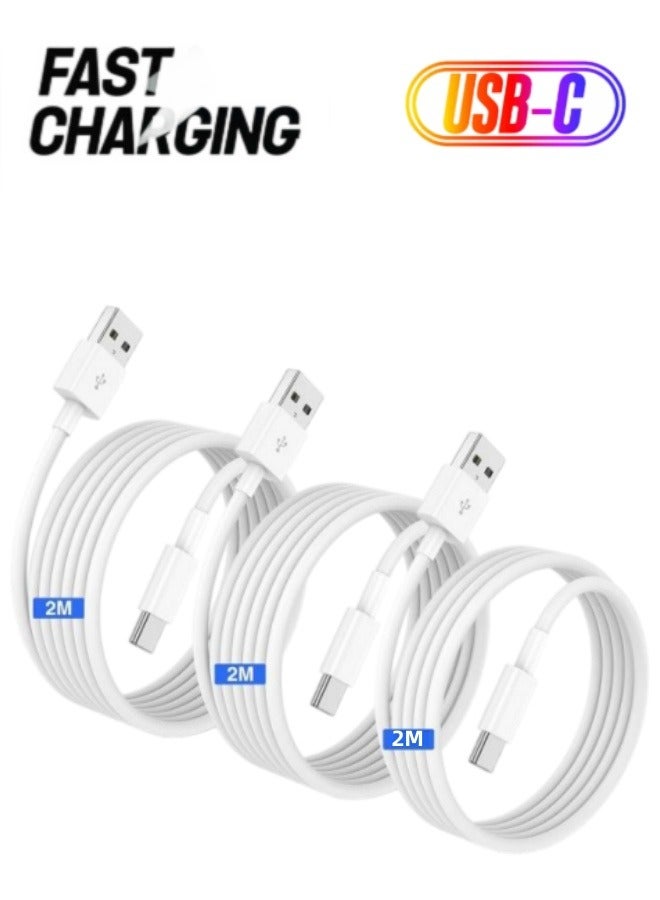 YINPAGE USB to Type C Data Cable Premium Nylon Braided Cable 3Pack [2M] Compatible with iPhone 15 15 Pro Max/15 Plus,iPad, Samsung Galaxy, MacBook Pro, Nintendo Switch, Huawei MateBook X Pro iPad Mini 6 White - Image 1