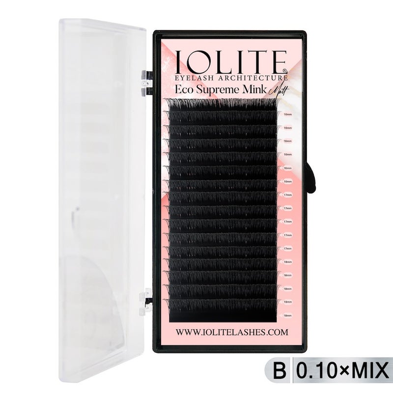 Iolite Eco Supreme Mink Matt Lash Extension Tray B - Curl - 0.10T (6mm–15mm) – Matt Finish, Premium Eco-Friendly Eyelashes for Lash Artists ISMMB10T - Mix2