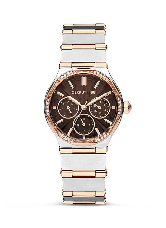 CERRUTI 1881 Women's Round Shape Stainless Steel Band Analog Wrist Watch 34 mm - Brown Dial - CIWLK2225401