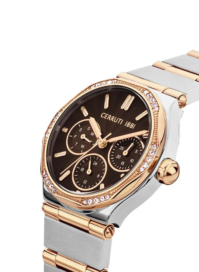 CERRUTI 1881 Women's Round Shape Stainless Steel Band Analog Wrist Watch 34 mm - Brown Dial - CIWLK2225401