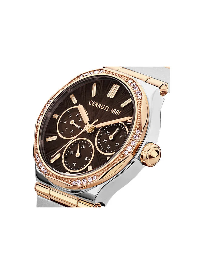 CERRUTI 1881 Women's Round Shape Stainless Steel Band Analog Wrist Watch 34 mm - Brown Dial - CIWLK2225401