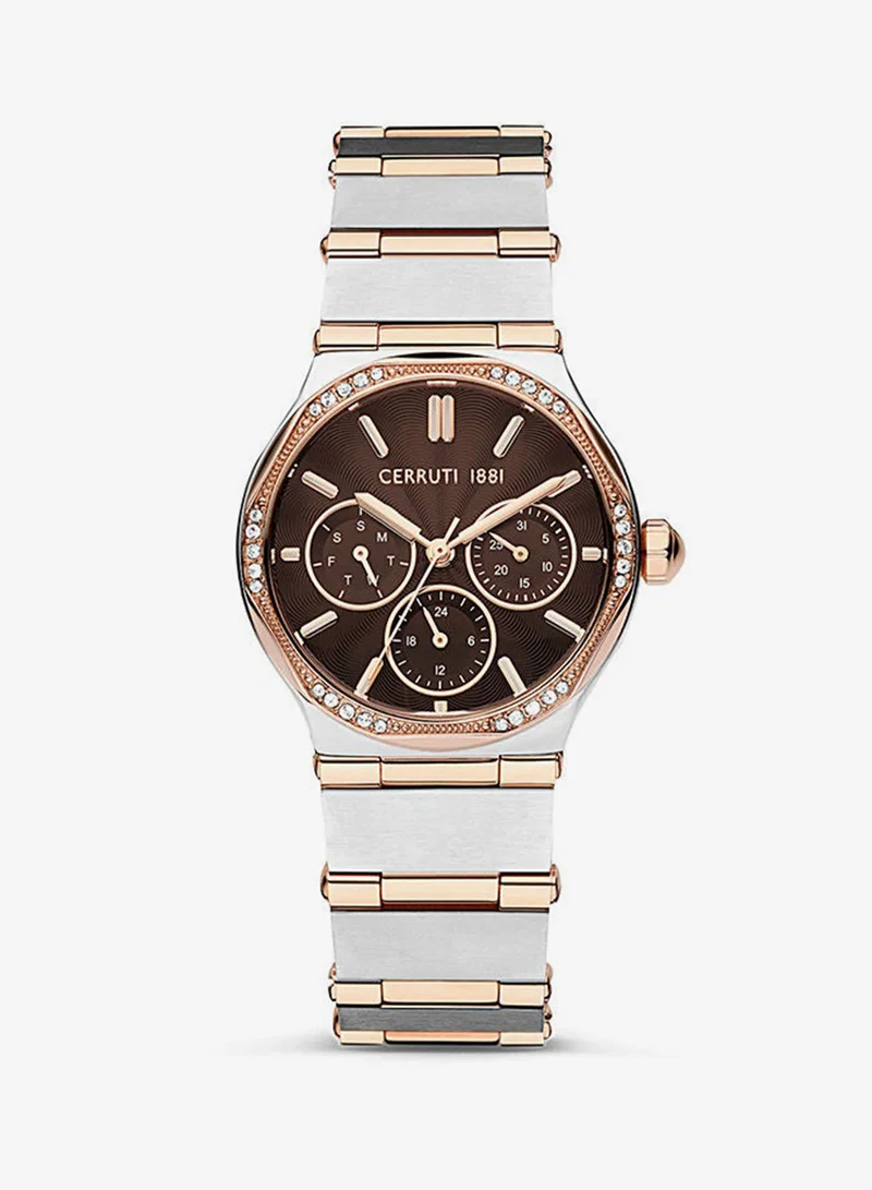 Women's Round Shape Stainless Steel Band Analog Wrist Watch 34 mm - Brown Dial - CIWLK2225401