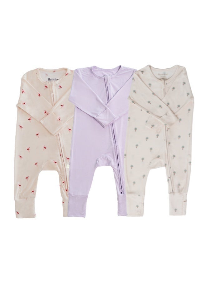 Hushabye – Bamboo Sleepsuit Mix Pack - Flamingo / Lilac / Date Palm - Image 1