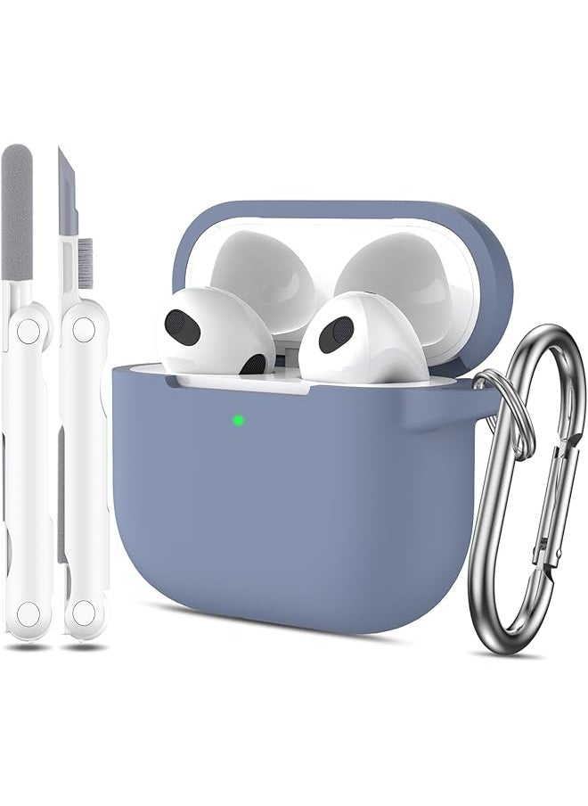 erorex - Compatible With Airpods 3Rd Generation 2021 Charging Case Cover Soft Silicone Protective Case Compatible With Airpod 3 Gen With Cleaner Kit & Keychain Blue Gray - Image 1