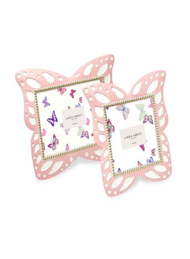 لورا أشلي إطار صور فراشة وردي من الراتنج من لورا آشلي مقاس 4x4 مع حواف منقطة، إطار صور مع حامل قماشي أسود، مصمم للعرض على الطاولة والتعليق على الحائط (4x4، وردي) - Image 4