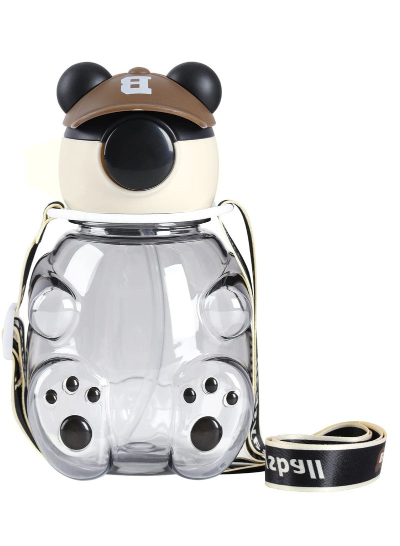 Excefore Panda Water Bottle with Straw, Portable Cute Animal Water Bottle with Straw - 25oz, Leakproof, Adjustable Strap - Ideal for Camping, Travel, Picnic - Image 1