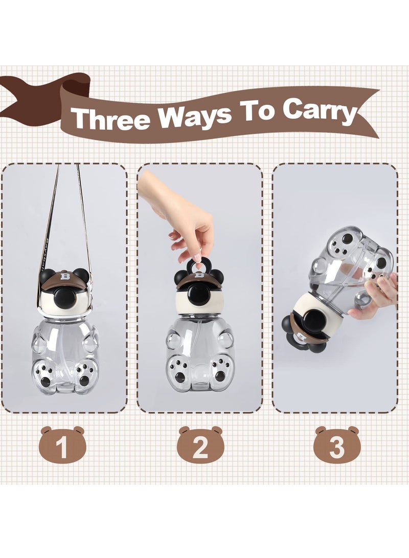 Excefore Panda Water Bottle with Straw, Portable Cute Animal Water Bottle with Straw - 25oz, Leakproof, Adjustable Strap - Ideal for Camping, Travel, Picnic - Image 4