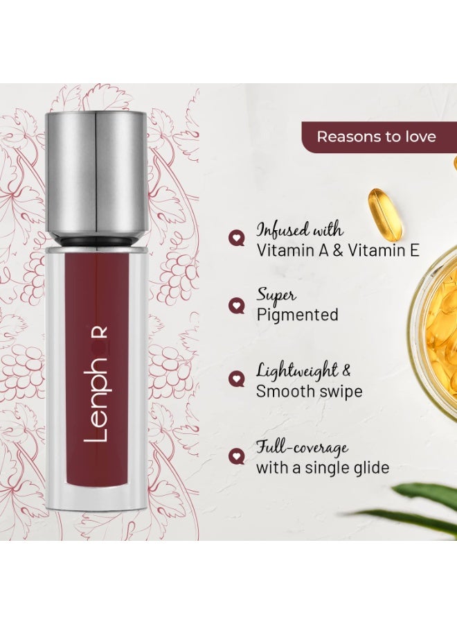 Lenphor Colour Me Up Liquid Lipstick is Infused with Vitamin A and E, Super pigmented, Transfer-proof, smudge-resistant, Matte look, Bold Wine 2ml - Image 3