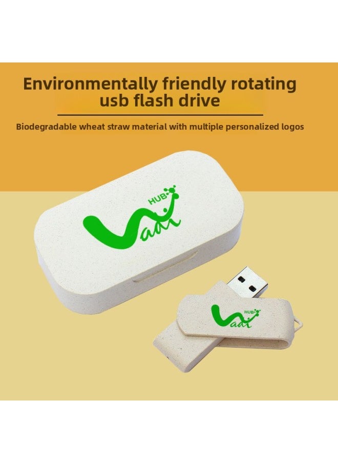 Environmentally Friendly Paper USB Flash Drive, Biodegradable USB Wheat Straw USB Flash Drive, Wooden USB Flash Drive, Customizable Logo, Mold Opening And Customized Appearance-Color:Brown-Capacity:USB3.0 64GB  - Image 2