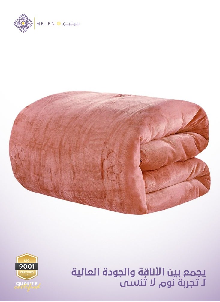 ميلين مفرش سرير نفر شتوي مخمل 4 قطع - يناسب سرير 200*120 - تالورا - أبيض - خوخي  - Image 4