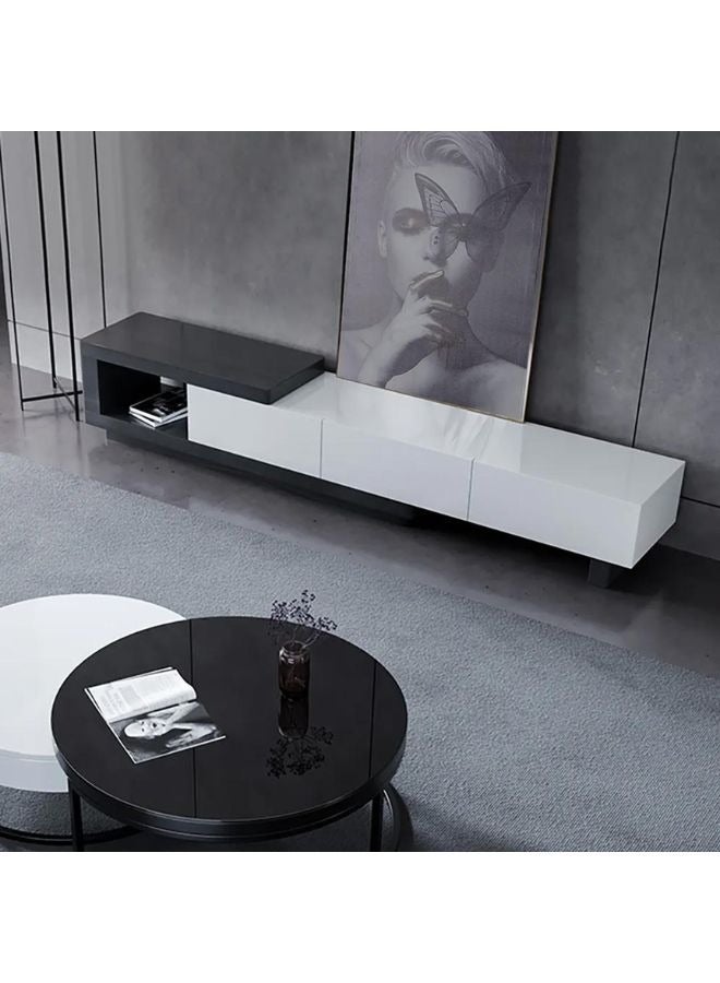 Karnak Occo Modern TV Unit Stand for TVs up to 75 Inches, 265cm Wide Entertainment Center with 3 Drawers & Open Shelf, MDF Wood, White & Black Finish – Living Room Media Console Table - Image 3