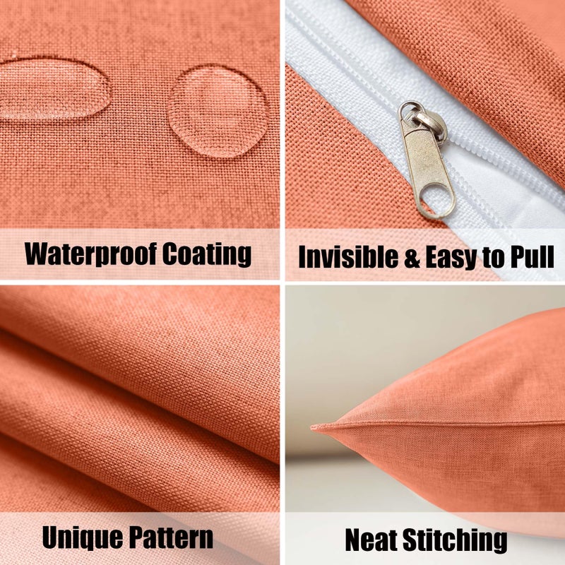 NiNi ALL Outdoor Waterproof Throw Pillow Covers Set of 2 Decorative Farmhouse Garden Pillowcase Solid Cushion Cases for Patio Tent Couch 22x22 inch Orange - Image 3