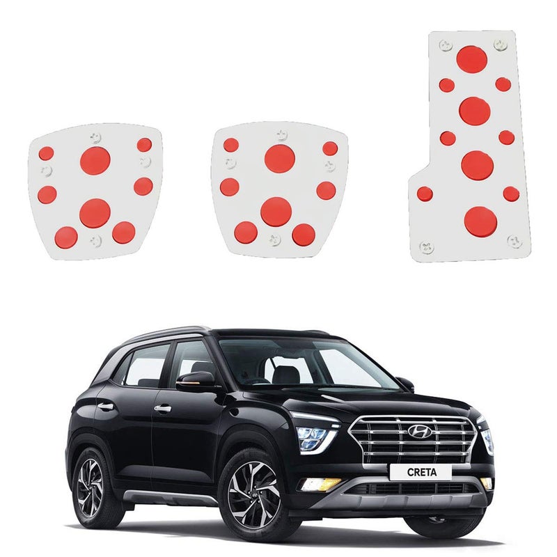 Oshotto 3 Pcs Non-Slip Manual CS-08 Car Pedals Kit Sports Pad Covers Set Compatible with Hyundai Creta (2015-2019) (Red) - Image 1