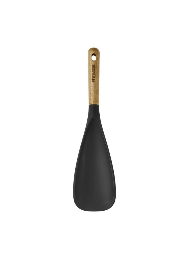 STAUB STAUB Multifunction Spatula Spoon, Great for Both Cooking and Serving Durable BPA-Free Matte Black Silicone, Acacia Wood Handles, Safe for Nonstick Cooking Surfaces  - Image 4