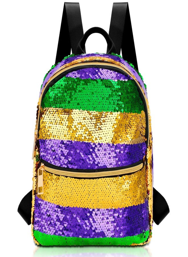 Ylinge Mardi Gras Sequin Backpacks for Women Adjustable Sequin Shoulder Bags for Mardi Gras Carnival Parades Parties, gold purple green color matching - Image 1