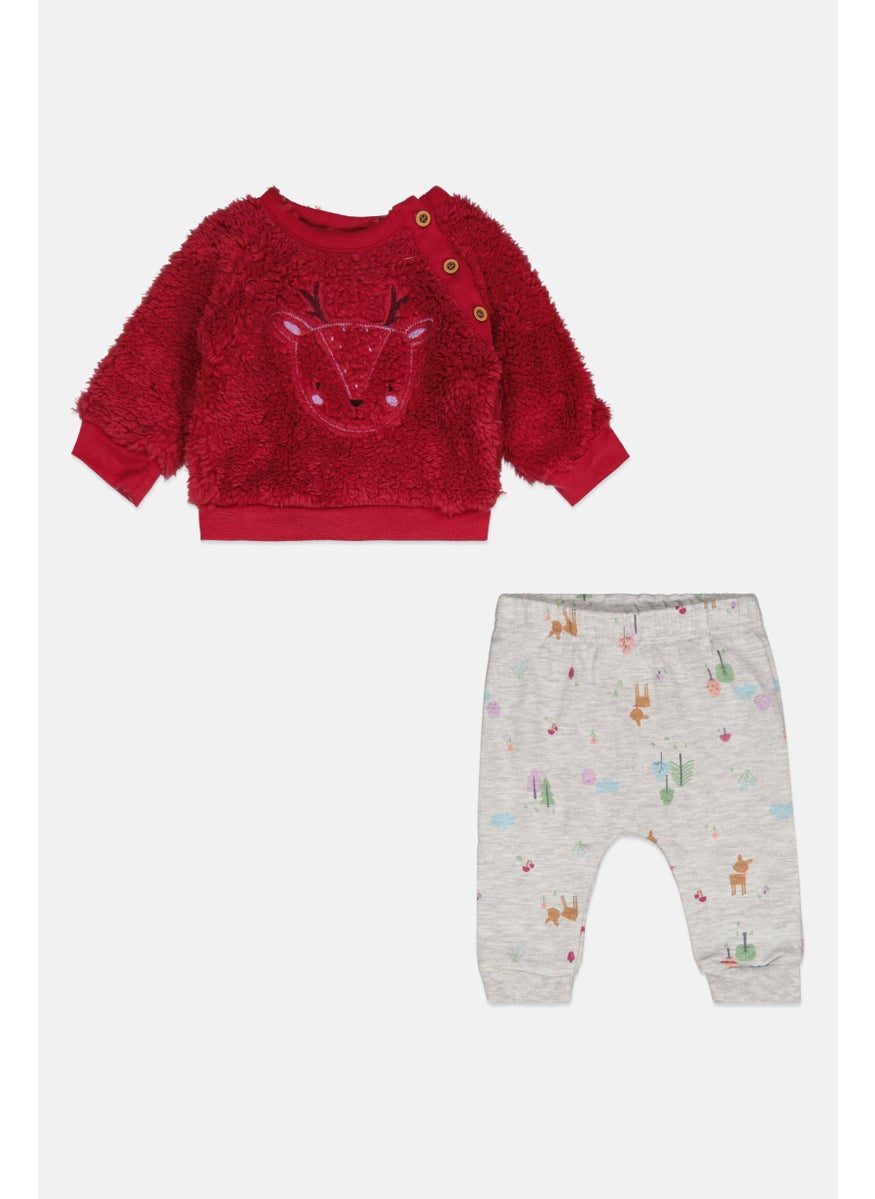 Rene Rofe Toddlers Girl 2 Pc Embroidered  Sweatshirt And Jogger Pants, Pink/Grey  - Image 1