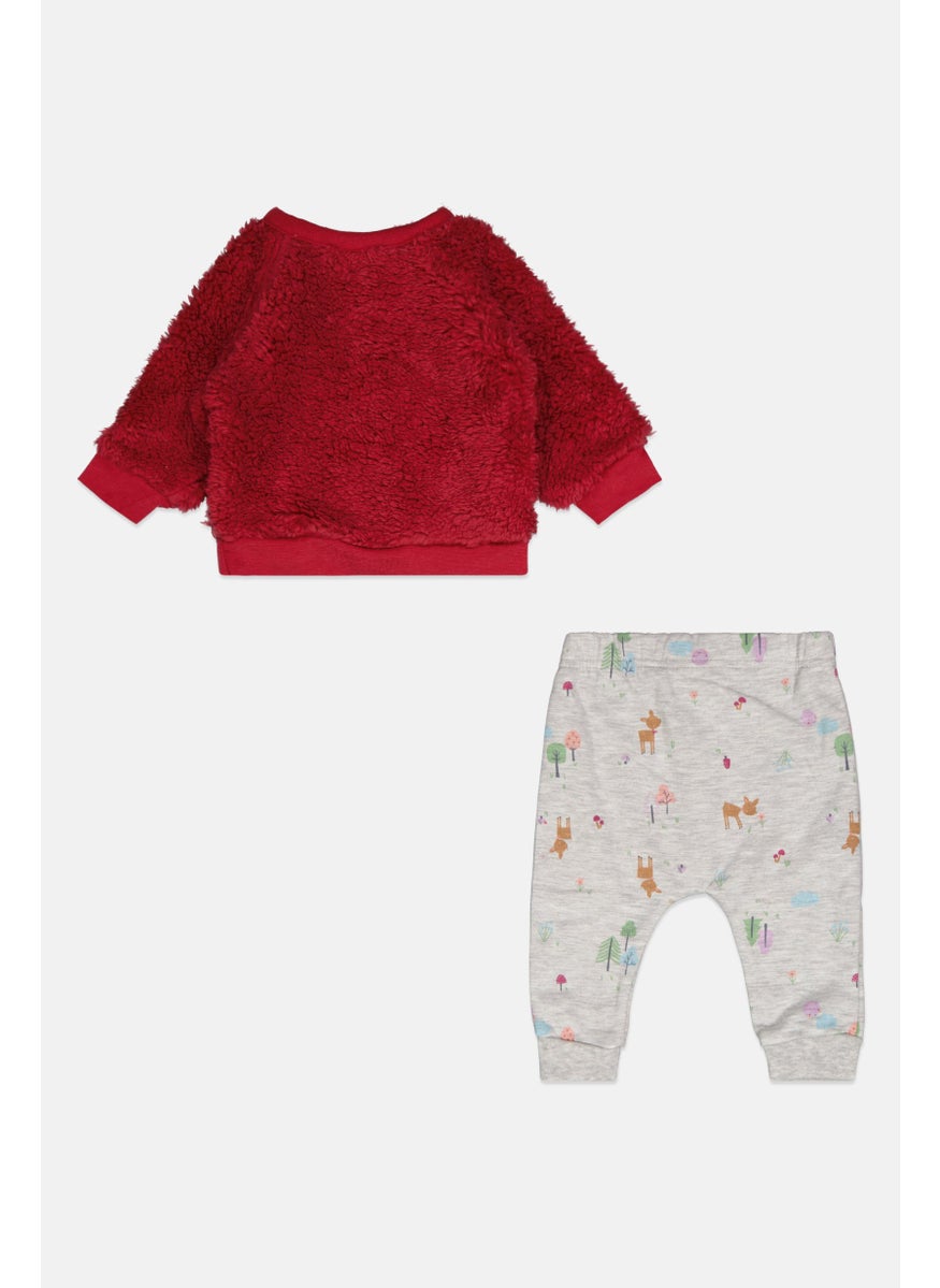 Rene Rofe Toddlers Girl 2 Pc Embroidered  Sweatshirt And Jogger Pants, Pink/Grey  - Image 2