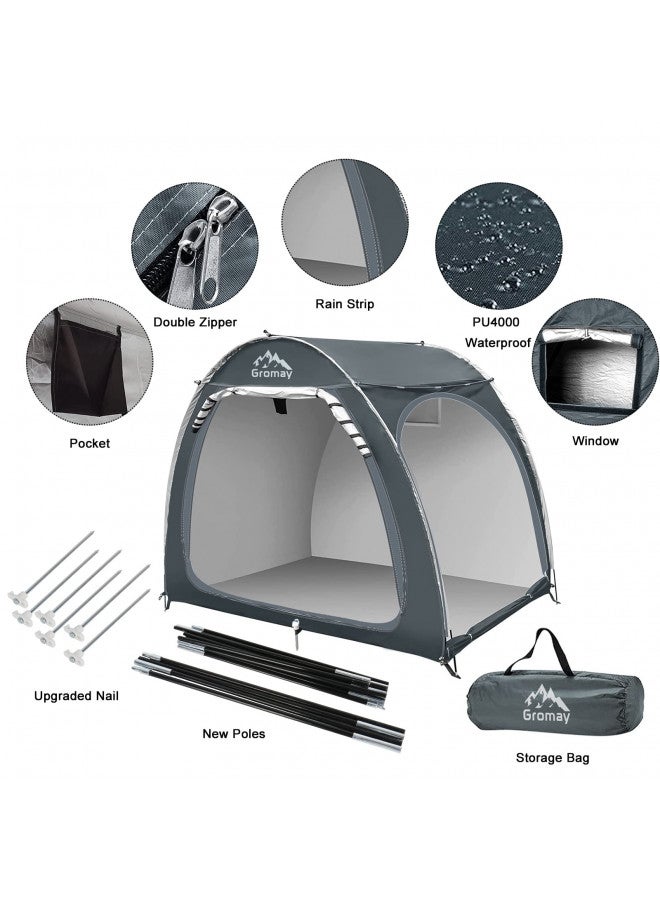 gromay Outdoor Bike Storage Shed Tent, Large Bicycle Cover for 4 Bikes Double Doors Portable Motorcycle Tent with Spare Pole Rain Strip PU4000 Waterproof Silver Coated Oxford Cover, Foldable Bicycle Shelter  - Image 2