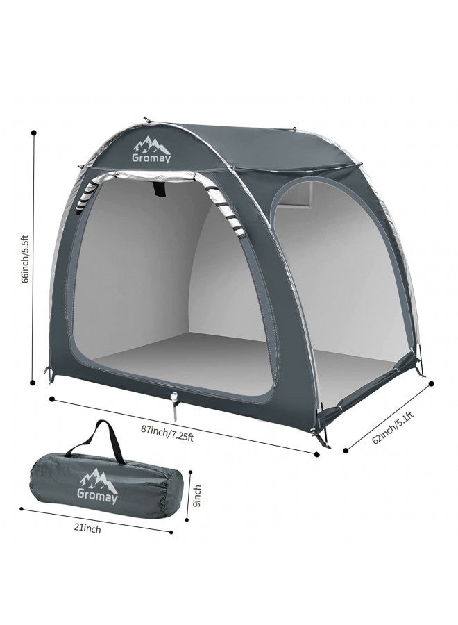 gromay Outdoor Bike Storage Shed Tent, Large Bicycle Cover for 4 Bikes Double Doors Portable Motorcycle Tent with Spare Pole Rain Strip PU4000 Waterproof Silver Coated Oxford Cover, Foldable Bicycle Shelter  - Image 4