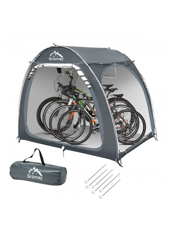 gromay Outdoor Bike Storage Shed Tent, Large Bicycle Cover for 4 Bikes Double Doors Portable Motorcycle Tent with Spare Pole Rain Strip PU4000 Waterproof Silver Coated Oxford Cover, Foldable Bicycle Shelter  - Image 1
