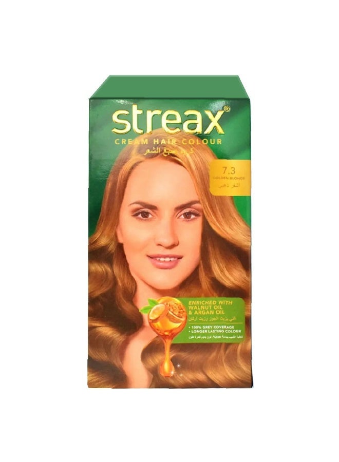 Streax لون شعر كريمي مع بلسم لامع لجميع أنواع الشعر - أشقر ذهبي 7.3