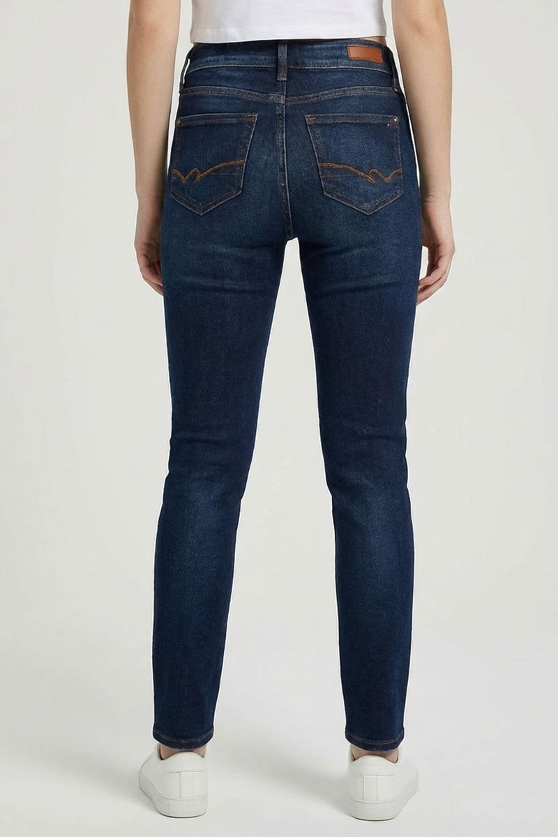 Replay Women Tapered Fit High Waist Solid Stretchable Jeans, Dark Blue - Image 3