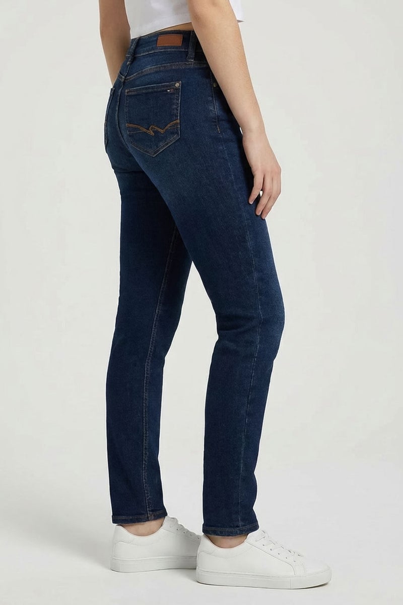 Replay Women Tapered Fit High Waist Solid Stretchable Jeans, Dark Blue - Image 5