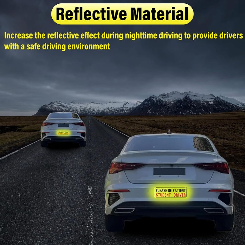 BFXM 4 PCS Student Driver Magnet for Car, Please Be patient Student Driver, Funny Magnetic New Driver Safety Warning Bumper Sticker Signs, Reusable Movable Rookie Driver Reflective Magnets Stickers Gulf standard sizing alternatives - Image 4