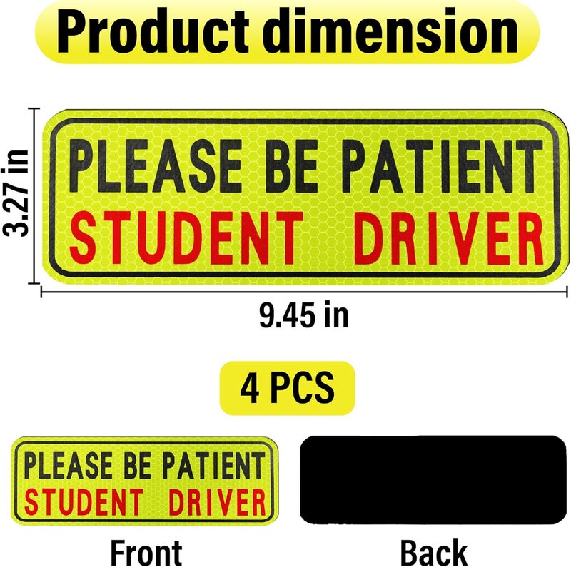 BFXM 4 PCS Student Driver Magnet for Car, Please Be patient Student Driver, Funny Magnetic New Driver Safety Warning Bumper Sticker Signs, Reusable Movable Rookie Driver Reflective Magnets Stickers Gulf standard sizing alternatives - Image 2