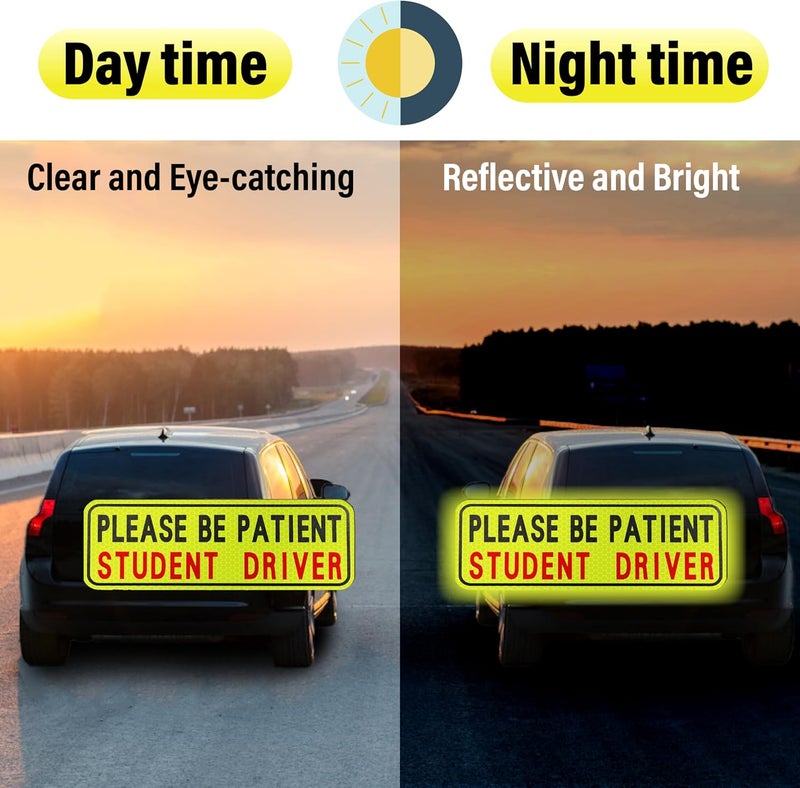 BFXM 4 PCS Student Driver Magnet for Car, Please Be patient Student Driver, Funny Magnetic New Driver Safety Warning Bumper Sticker Signs, Reusable Movable Rookie Driver Reflective Magnets Stickers Gulf standard sizing alternatives - Image 5