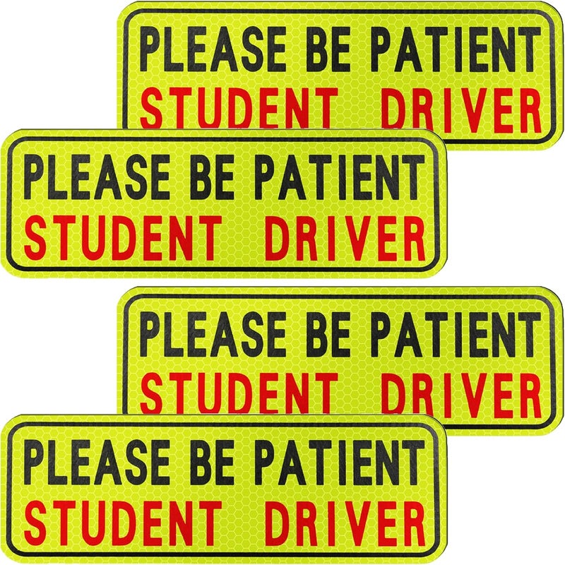 BFXM 4 PCS Student Driver Magnet for Car, Please Be patient Student Driver, Funny Magnetic New Driver Safety Warning Bumper Sticker Signs, Reusable Movable Rookie Driver Reflective Magnets Stickers Gulf standard sizing alternatives - Image 1