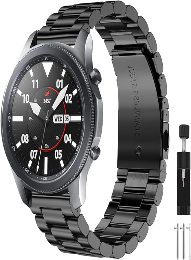 CAVN 22mm 20mm Strap Compatible with Samsung Galaxy Watch 3/ Galaxy Watch/Huawei GT 2, Stainless Steel Replacement Strap Adjustable Band Metal Strap for Galaxy Watch 3