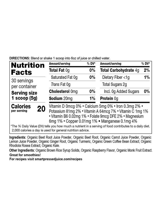 SMART Pressed Smart Pressed Juice Revive Beets & Roots | Healthy Pre-Workout Substitute & Energy Boost with Nitric Oxide | Turmeric, Ginger, Carrots, Rhodiola, Lemon & Kale | USDA Organic & Made in the USA  - Image 3