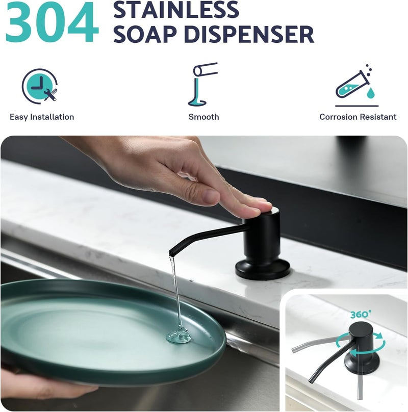 kicimpro Black Kitchen Sink Faucet with Soap Dispenser, 3 Modes Black Kitchen Faucet with Pull Down Sprayer and Soap Dispenser, 304 Stainless Matte Single Handle Kitchen Faucets with Water Lines - Image 4