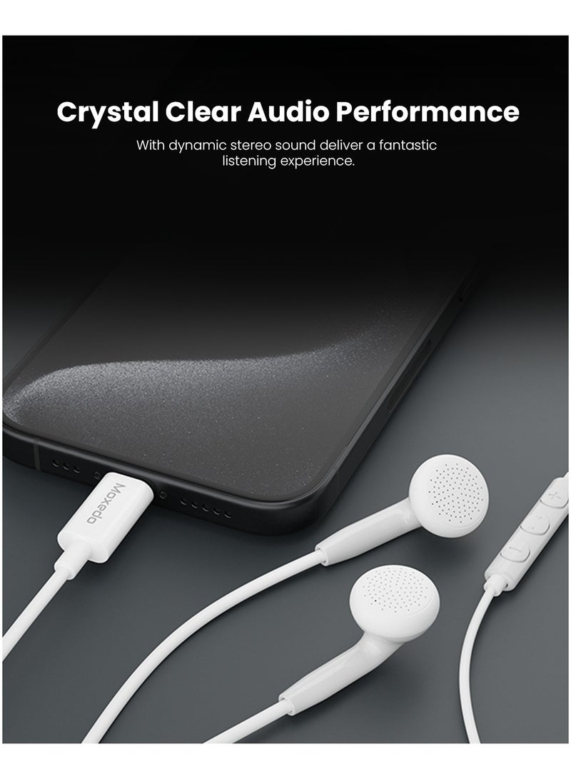 Moxedo Wired Stereo Earphone Type-C Connector Earphone with In-Line Microphone for iPhone 16/15, Samsung Galaxy S24 Ultra/S21 Ultra/ S20 FE, Note 20/10, iPad Pro 2018/Mac Book (White) - Image 2
