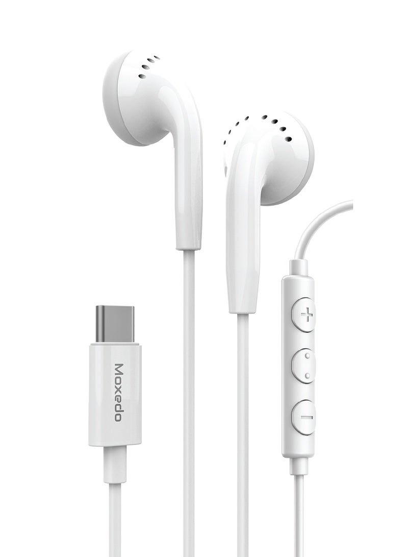 Moxedo Wired Stereo Earphone Type-C Connector Earphone with In-Line Microphone for iPhone 16/15, Samsung Galaxy S24 Ultra/S21 Ultra/ S20 FE, Note 20/10, iPad Pro 2018/Mac Book (White) - Image 1