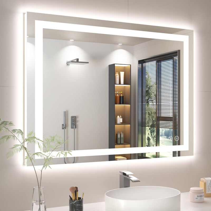 Rpoesx 40X30 LED Bathroom Mirror with Lights, Anti-Fog, Backlit + Front Lit, Lighted Bathroom Vanity Mirror for Wall, Memory Function, Dimmable, Tempered Glass, Shatter-Proof - Image 1