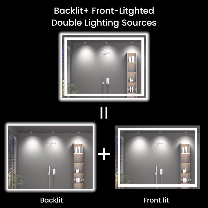 Rpoesx 40X30 LED Bathroom Mirror with Lights, Anti-Fog, Backlit + Front Lit, Lighted Bathroom Vanity Mirror for Wall, Memory Function, Dimmable, Tempered Glass, Shatter-Proof - Image 5