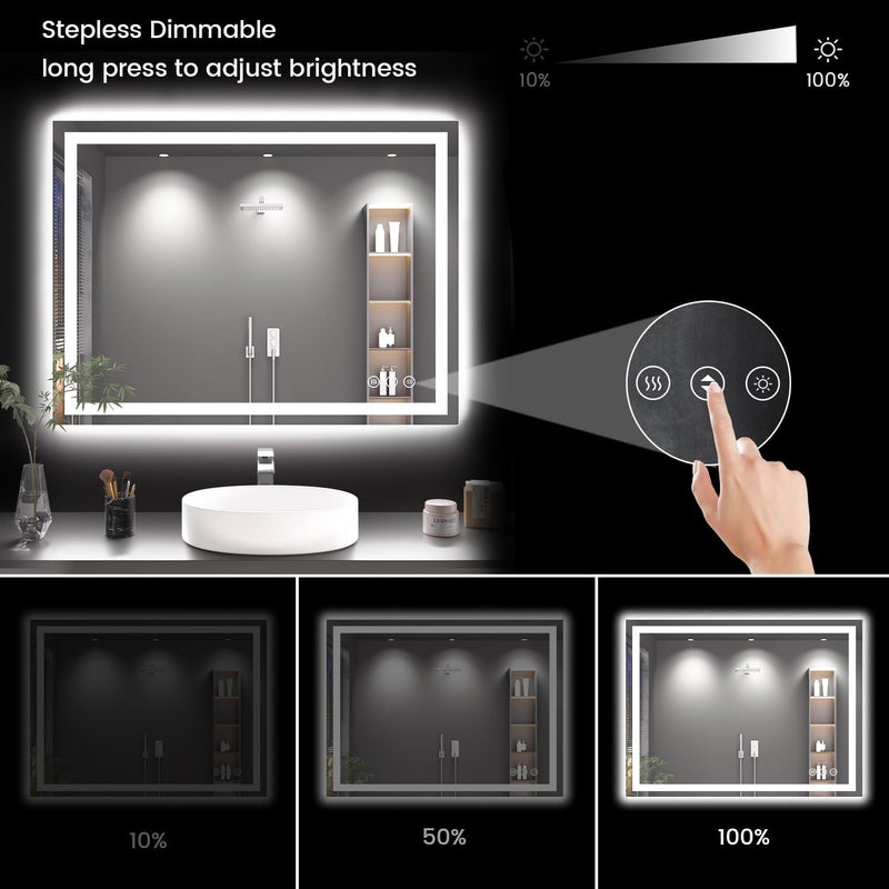 Rpoesx 40X30 LED Bathroom Mirror with Lights, Anti-Fog, Backlit + Front Lit, Lighted Bathroom Vanity Mirror for Wall, Memory Function, Dimmable, Tempered Glass, Shatter-Proof - Image 4