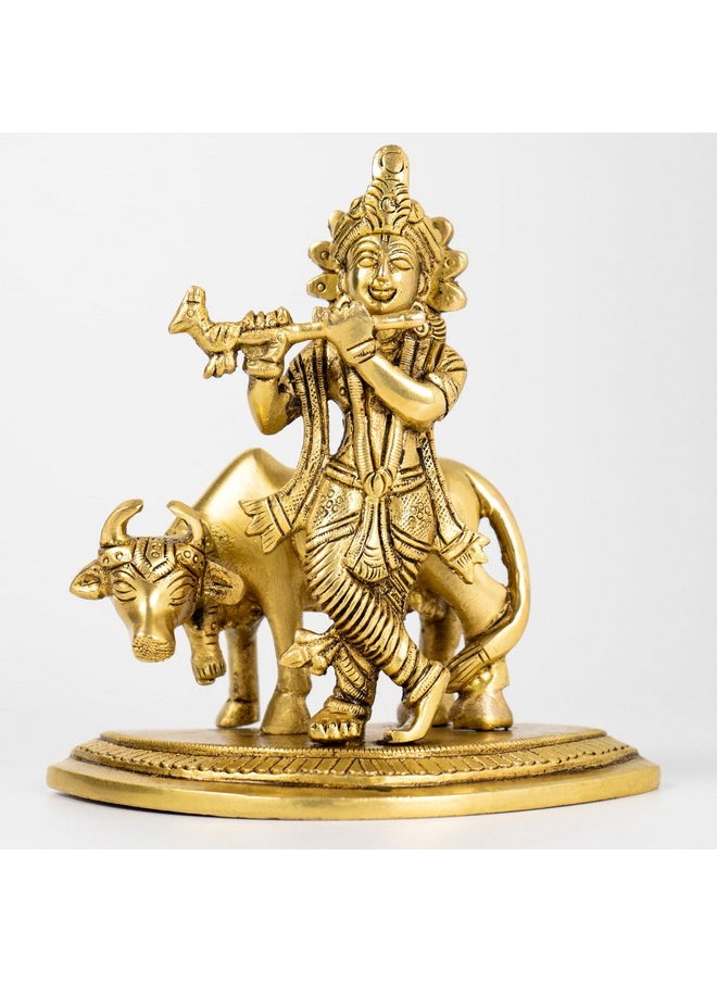 CraftVatika Brass Krishna with Cow Idol Murti - Standing Murli Manohar Krishna Krishan Playing Flute Brass Statue - Brass Figurine Gift & Home Décor Items (5.5 Inch Height) - pzsku/ZA5D3839584D52D17D6CDZ/45/_/1741429479/f83debba-f14b-4dcd-a6df-514a1ed4badb