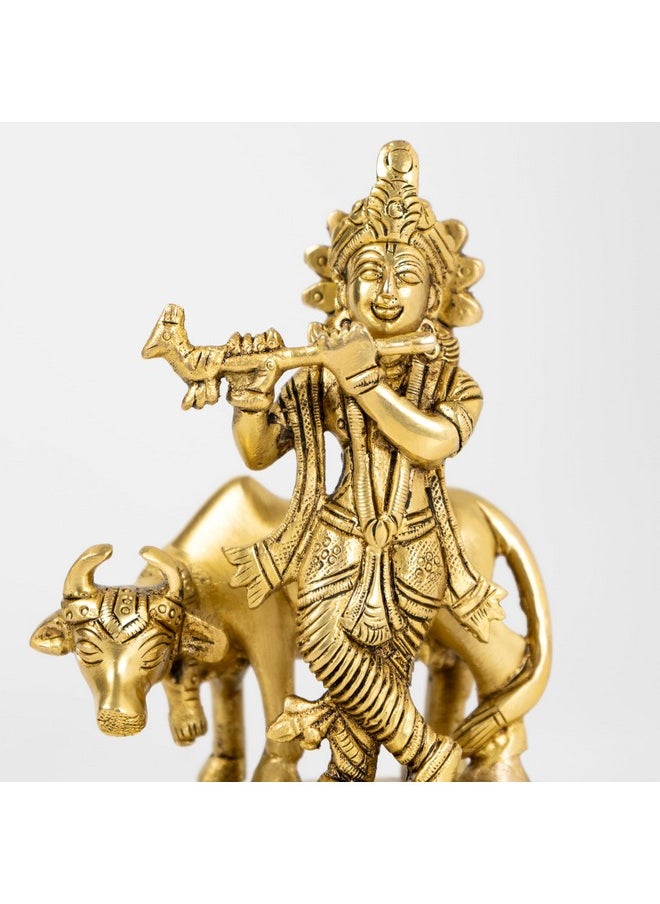 CraftVatika Brass Krishna with Cow Idol Murti - Standing Murli Manohar Krishna Krishan Playing Flute Brass Statue - Brass Figurine Gift & Home Décor Items (5.5 Inch Height) - pzsku/ZA5D3839584D52D17D6CDZ/45/_/1741429480/d07b5613-054f-4a64-ba18-5db506d2ee25